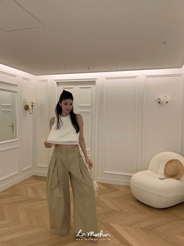 顯瘦寬版抓摺長褲